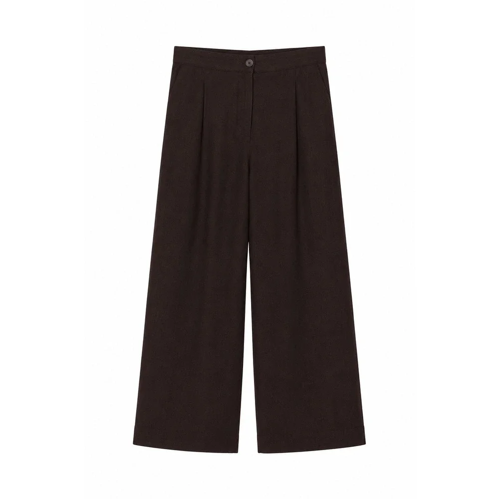 HM Linen Blend Wide Leg Trousers Brown Pleated Cropped Pants US 10 NEW